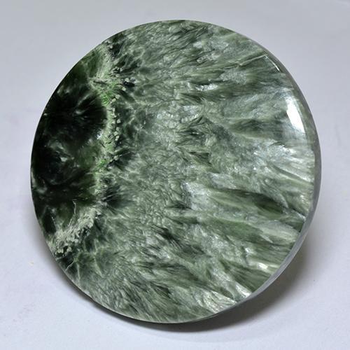32.26캐럿 천연 그린 세라피나이트, 라운드 컷, 30.74 mm, 불투명체
