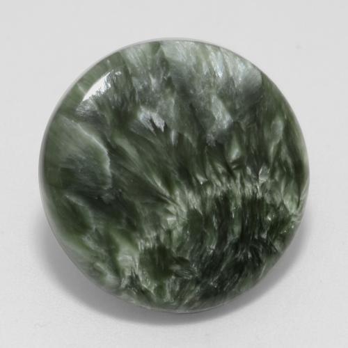 11.23캐럿 천연 미디엄 그린 세라피나이트, 라운드 컷, 19.57 mm, 불투명체