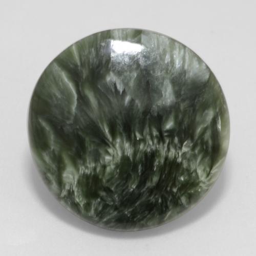 11.23캐럿 천연 미디엄 그린 세라피나이트, 라운드 컷, 19.57 mm, 불투명체