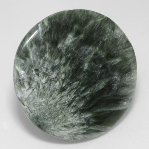 20.78캐럿 천연 미디엄 그린 세라피나이트, 라운드 컷, 28.43 mm, 불투명체