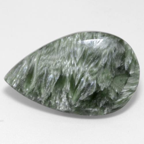 12.22캐럿 천연 미디엄 그린 세라피나이트, 배 모양, 27.1×17 mm, 불투명체