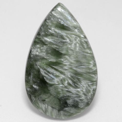 12.22캐럿 천연 미디엄 그린 세라피나이트, 배 모양, 27.1×17 mm, 불투명체