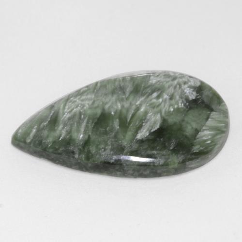 12.22캐럿 천연 미디엄 그린 세라피나이트, 배 모양, 27.1×17 mm, 불투명체