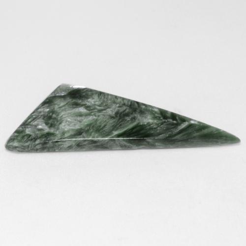 6.28캐럿 천연 회녹색 세라피나이트, 트릴리언, 31.8×12.5 mm, 불투명체
