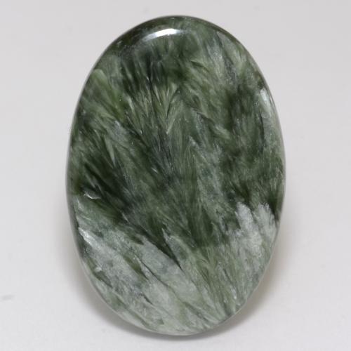 15.64캐럿 천연 미디엄 그린 세라피나이트, 타원형 컷, 27.1×18.4 mm, 불투명체