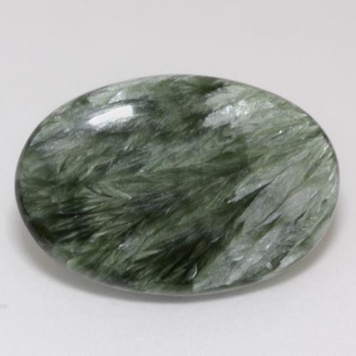 15.64캐럿 천연 미디엄 그린 세라피나이트, 타원형 컷, 27.1×18.4 mm, 불투명체