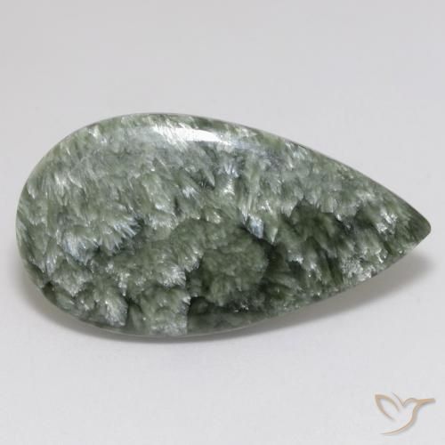 15.14캐럿 천연 흙빛 녹색 세라피나이트, 배 모양, 33.3×18.2 mm, 불투명체