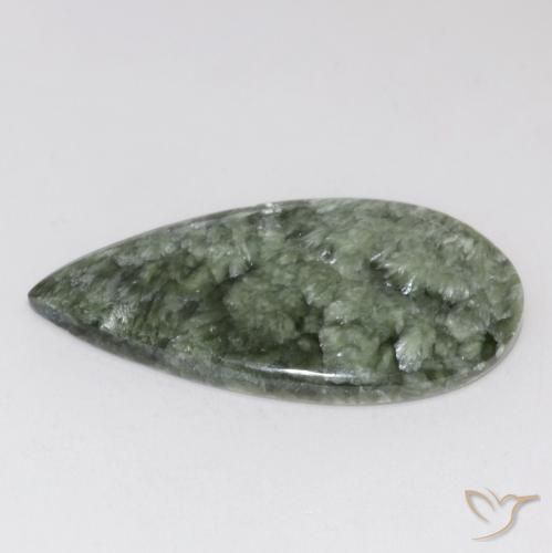 15.14캐럿 천연 흙빛 녹색 세라피나이트, 배 모양, 33.3×18.2 mm, 불투명체