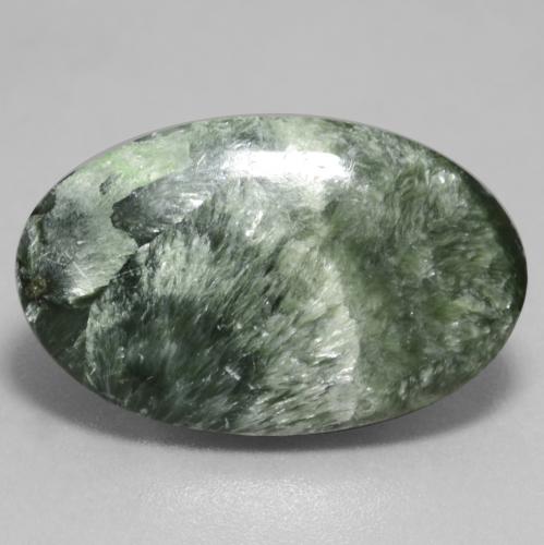 11.26캐럿 천연 미디엄 그린 세라피나이트, 타원형 컷, 25.6×16 mm, 불투명체