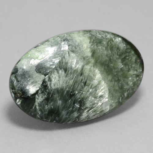 11.26캐럿 천연 미디엄 그린 세라피나이트, 타원형 컷, 25.6×16 mm, 불투명체