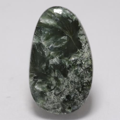 6.42캐럿 천연 딥 그린 세라피나이트, 멋진 모양, 18.5×11.3 mm, 불투명체