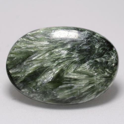 8.17캐럿 천연 미디엄 그린 세라피나이트, 타원형 컷, 21×14.7 mm, 불투명체