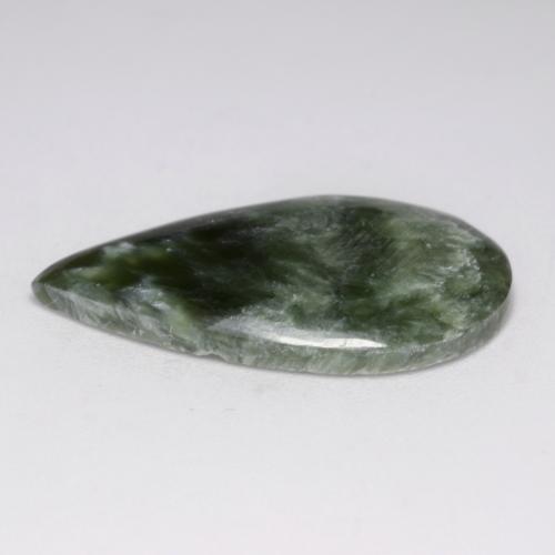 8.10캐럿 천연 흙빛 녹색 세라피나이트, 배 모양, 25.3×14.7 mm, 불투명체