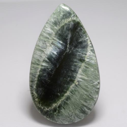 20.83캐럿 천연 미디엄 그린 세라피나이트, 배 모양, 35.4×21 mm, 불투명체