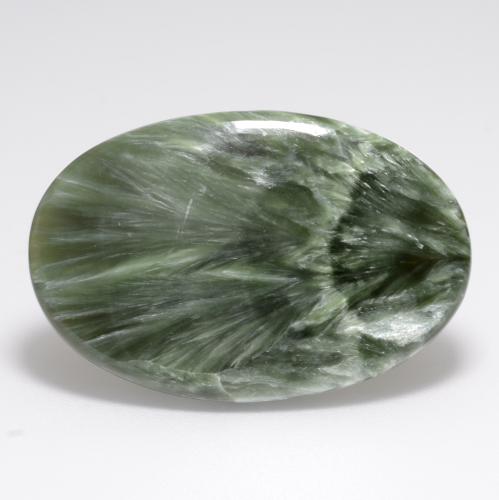 15.02캐럿 천연 미디엄 그린 세라피나이트, 타원형 컷, 28.7×19 mm, 불투명체