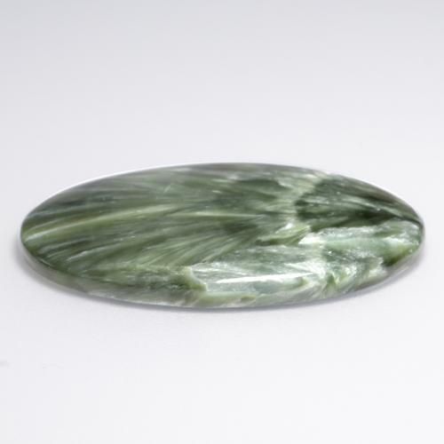 15.02캐럿 천연 미디엄 그린 세라피나이트, 타원형 컷, 28.7×19 mm, 불투명체