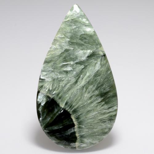 20.54캐럿 천연 여러 가지 빛깔의 녹색 세라피나이트, 배 모양, 39.4×22.1 mm, 불투명체
