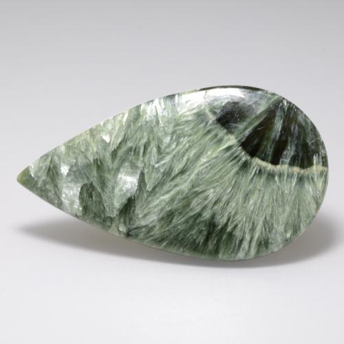 20.54캐럿 천연 여러 가지 빛깔의 녹색 세라피나이트, 배 모양, 39.4×22.1 mm, 불투명체