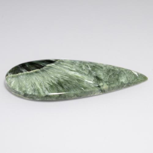 20.54캐럿 천연 여러 가지 빛깔의 녹색 세라피나이트, 배 모양, 39.4×22.1 mm, 불투명체