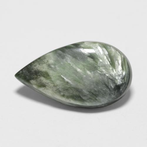 3.22캐럿 천연 미디엄 그린 세라피나이트, 배 모양, 16.4×9.4 mm, 불투명체