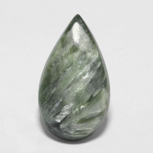 3.22캐럿 천연 미디엄 그린 세라피나이트, 배 모양, 16.4×9.4 mm, 불투명체