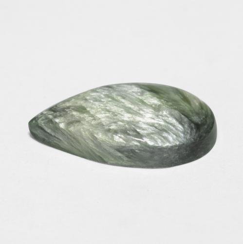 3.22캐럿 천연 미디엄 그린 세라피나이트, 배 모양, 16.4×9.4 mm, 불투명체