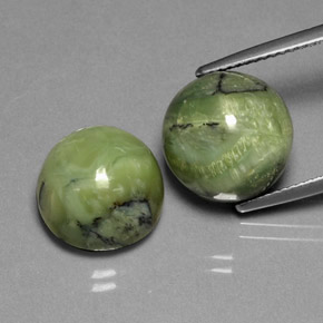 캐럿 천연 노란빛 그린 서펜틴 보석, 라운드 컷, 12.06 mm, 불투명체