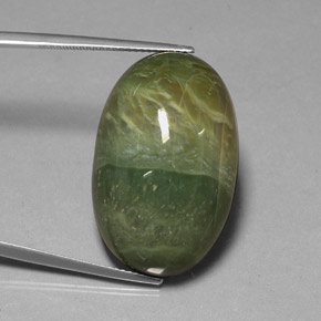 38.22캐럿 천연 노란빛 그린 서펜틴, 타원형 컷, 28.9×18.4 mm, 불투명체