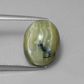 5.26캐럿 천연 노란빛 그린 서펜틴, 타원형 컷, 12.8×10.1 mm, 불투명체