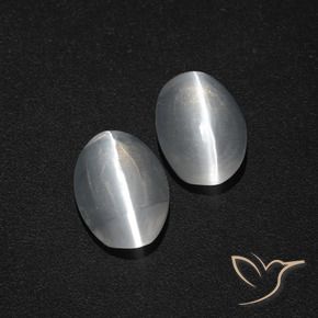 2.31캐럿 천연 클리어 화이트 Sillimanite Cat's Eye 보석, 타원형 컷, 8×5.5 mm, 투명한