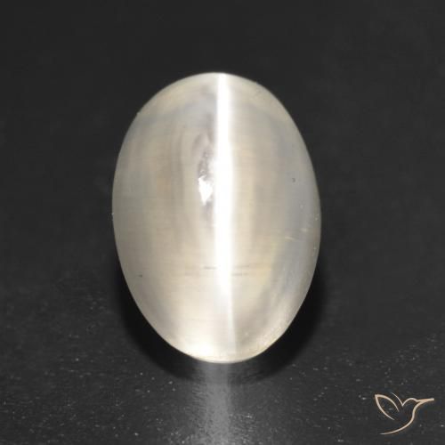 1.37ct 자연스러운 펄 화이트 실리마나이트 고양이 눈, 타원형, 투명한