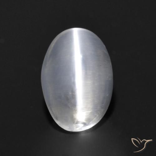 0.98ct 자연스러운 반투명 흰색 실리마나이트 고양이 눈, 타원형, 투명한