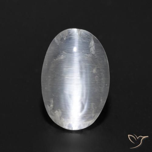 0.92ct 자연스러운 클리어 화이트 실리마나이트 고양이 눈, 타원형, 투명한