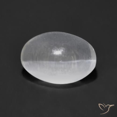 1.25ct 자연스러운 클리어 화이트 실리마나이트 고양이 눈, 타원형, 투명한