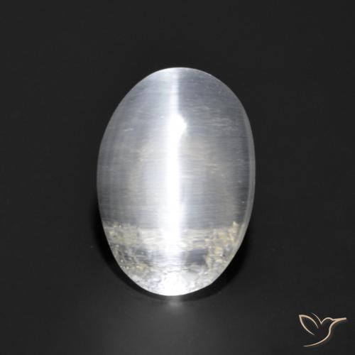 1.21ct 자연스러운 하얀색 실리마나이트 고양이 눈, 타원형, 투명한