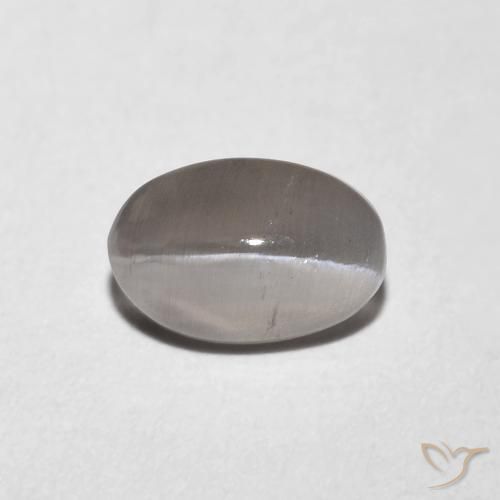 0.99ct 자연스러운 매우 밝은 회색 실리마나이트 고양이 눈, 타원형, 투명한