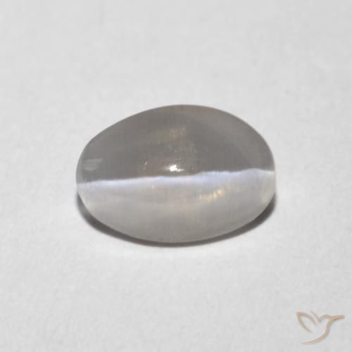 1.02ct 자연스러운 매우 밝은 회색 실리마나이트 고양이 눈, 타원형, 투명한