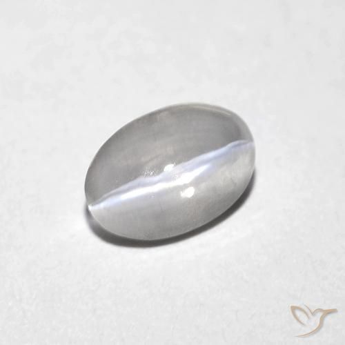 0.82ct 자연스러운 매우 밝은 회색 실리마나이트 고양이 눈, 타원형, 투명한