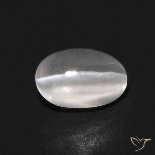0.86ct 자연스러운 클리어 화이트 실리마나이트 고양이 눈, 타원형, 투명한