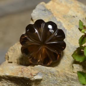 12.12캐럿 천연 스모키 브라운 스모키 쿼츠, 플라워 컷, 15.5×15.1 mm, 투명한
