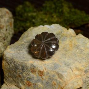 14.00캐럿 천연 히코리 브라운 스모키 쿼츠, 플라워 컷, 15.8×15.5 mm, 투명한