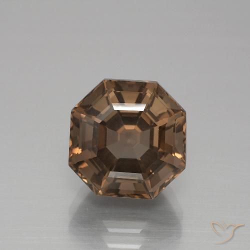 5.40ct 자연스러운 미디엄 브라운 스모키 쿼츠, 에메랄드 컷, VS
