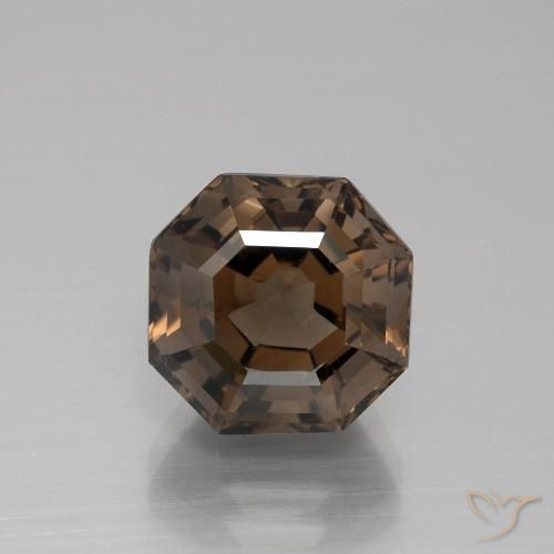 5.58ct 자연스러운 미디엄 브라운 스모키 쿼츠, 에메랄드 컷, VVS-VS