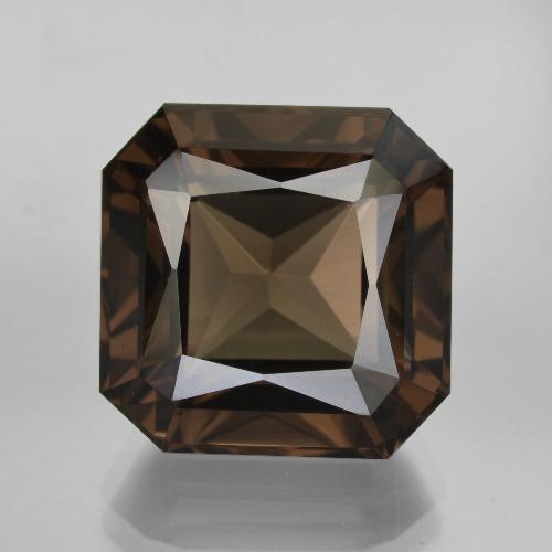 15.84캐럿 천연 다크 브라운 스모키 쿼츠, 에메랄드 컷, 14.8×14.7 mm, VVS
