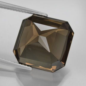 15.84캐럿 천연 다크 브라운 스모키 쿼츠, 에메랄드 컷, 14.8×14.7 mm, VVS