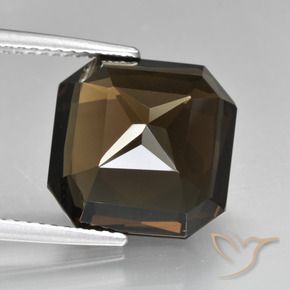 8.52캐럿 천연 엄버 브라운 스모키 쿼츠, 에메랄드 컷, 12.2×12 mm, VVS