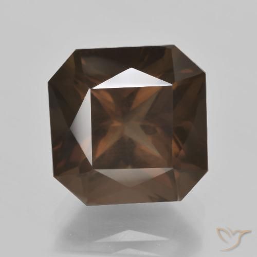 7.50ct 자연스러운 미디엄 브라운 스모키 쿼츠, 에메랄드 컷, VS