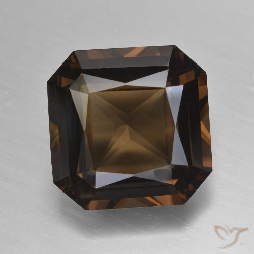 11.64ct 자연스러운 미디엄 브라운 스모키 쿼츠, 에메랄드 컷, VVS-VS