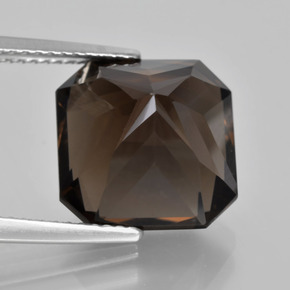 9.30캐럿 천연 딥 초콜릿 브라운 스모키 쿼츠, 에메랄드 컷, 12×12 mm, VVS