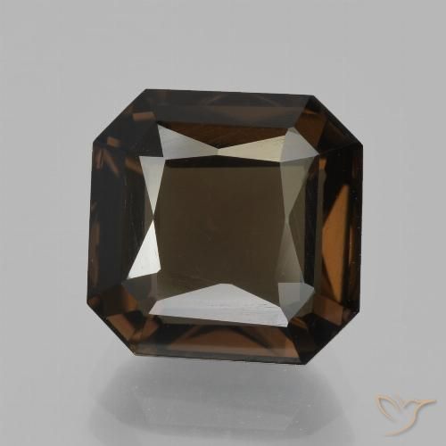 5.07ct 자연스러운 미디엄 브라운 스모키 쿼츠, 에메랄드 컷, VS